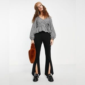 Topshop peplum textured plaid w/side tie. Sz 8